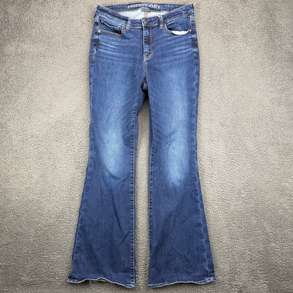 American Eagle Super High Rise Flare Jeans Womens 8 Long Next Level Stretch Blue